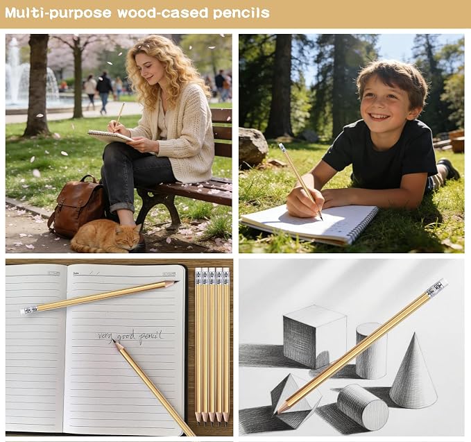 Adhere 25pcs Woodcase Pencils with Eraser Premium Pre-Sharpened Hexagon Graphite 2B pencils ideal for home, office writing including a Free Sharpener