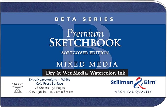 Stillman & Birn Beta Series Softcover Sketchbook, 5.5" x 3.5", 270 gsm (Extra Heavyweight), White Paper, Cold Press Surface