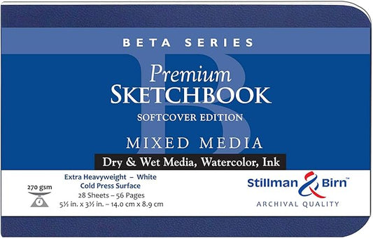 Stillman & Birn Beta Series Softcover Sketchbook, 5.5" x 3.5", 270 gsm (Extra Heavyweight), White Paper, Cold Press Surface