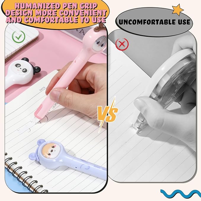 Fullhawl 4 Pcs Cute Correction Tape Pen for Instant Correction Cartoon Correction Tape Easy to Use Pen Shaped Applicator Kawaii Birthday Gifts for Women Office Supplies Small Gift Animal Lovers