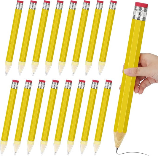 SAYAYA 16 Pack Jumbo Wooden Pencils 13.5 Inch Funny Giant Novelty Pencils for Gag Gifts, School Props, Birthday Parties, Decorative Use & Art Projects, Home Office Supplies, Yellow