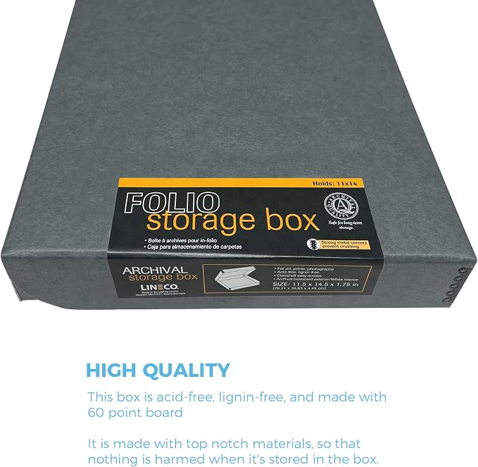 Lineco Clamshell Archival Storage Box, 11.5x14.5x1.75 Inch, Gray | Acid-Free with Metal Edge Boxboard, Organize and Store Photos Documents Cards Negatives Magazine Prints Family Records DIY