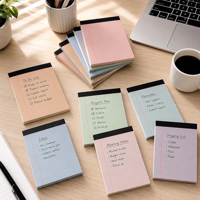 gisgfim 12 PCS 4" x 6" Small Legal Pad College Ruled Lined Mini Legal Pad 80 GSM Muted Pastel Law Memo Pads 30 Sheets Memo & Scratch Pads for Home Office School Work Business To Do List Grocery List