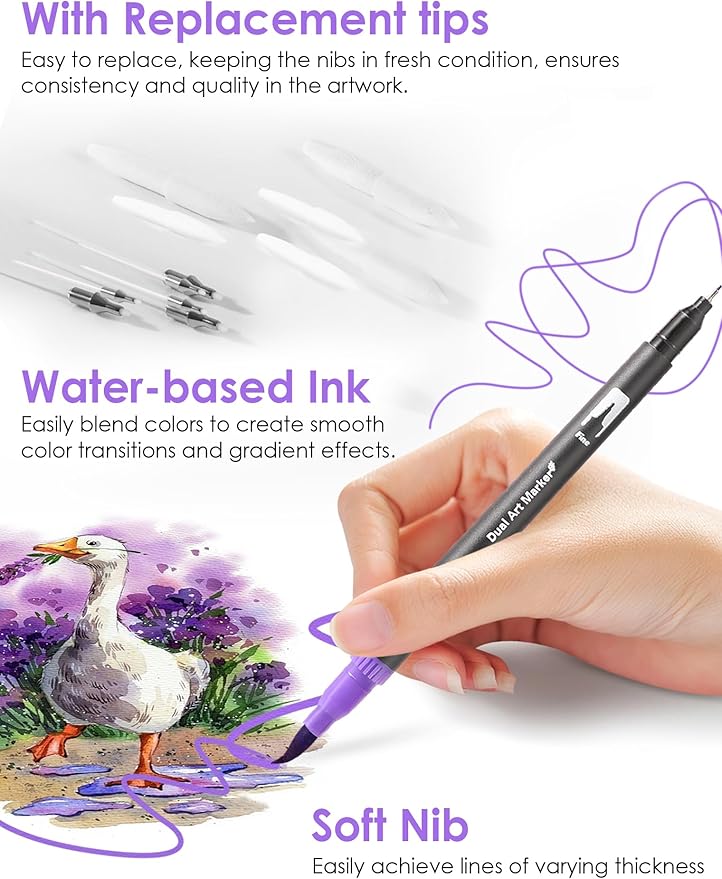 TOSHARE 60 Colors Brush & Fine Dual Tip Watercolor Markers for Adult Coloring Books No Bleeding Paint Pens For Drawing Note Taking Planner Calligraphy Journaling Card Making Back-to-School Supplies
