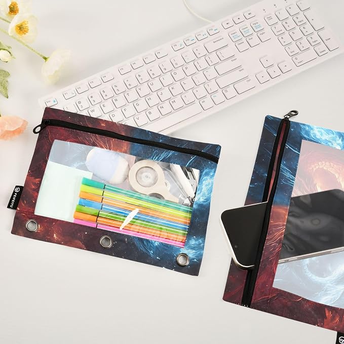 SsangYong Pencil Pouch for 3 Ring Binder 2 Pack Zipper Binder Pencil Bag with Clear Window Pencil Case for Office Supplies