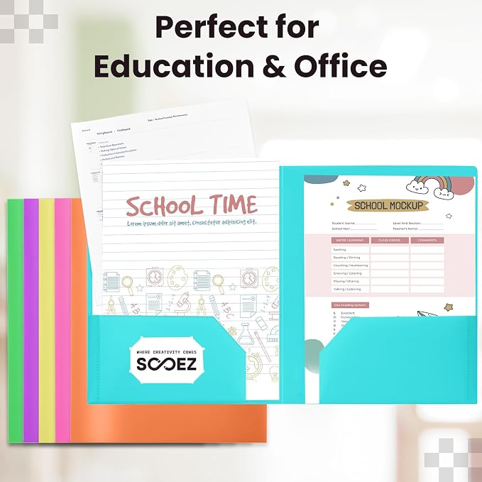 Sooez 6Pack Folders with Pockets, Pastels Colors, Heavy Duty Pocket Folder, Plastic Folders with Pockets, 2-Pocket Folder Bulk, Aesthetic File Folder, Back to School Office Filing Supplies
