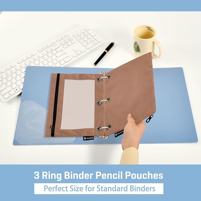 Gredecor Binder Pencil Pouch 3 Ring Terracotta Zipper Pencil Pouches Case 2 Pack Clear Binder Organizer for School Office
