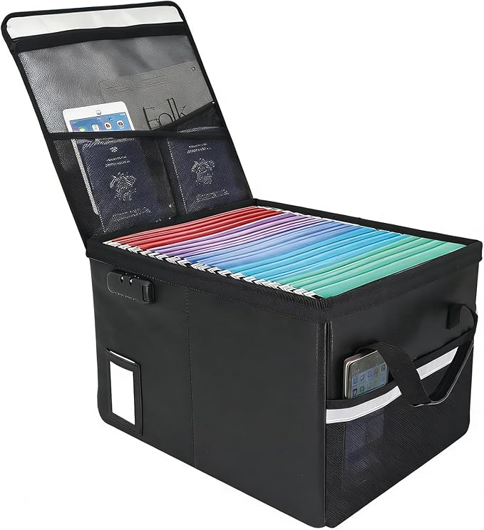 Large Fireproof Document File Organizer Box, 6400°F Fireproof Storage Filing Cabinet with Lock, Portable Office Safe Box for Hanging Letter/Legal Folder 16.1 x 12.9 x 11in (Black)