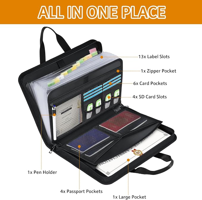 onvvippiv File Organizer Fireproof Expanding with Lock Zipper | Accordion File Folder Labels13 Pockets Document Organizer Holder Storage Box Bag for Business Office Receipt Home Travel