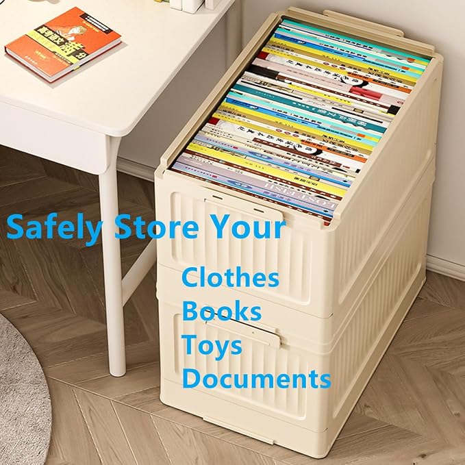 Foldable Storage Bins with Lids, 2‑Pack Beige – Collapsible Storage Box Organizer for Closet, Clothes, Toys, Books, Documents