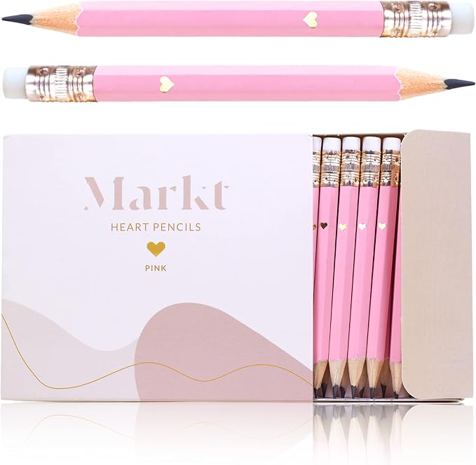 Heart Pencils for Baby Shower Games and Bridal Shower Games, Mini Pencils, Small Pink Pencil Set For Game Prizes, Bridal Pens (Pink)