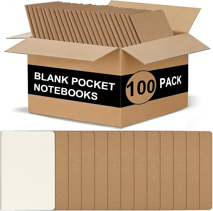 ZCZN 100 Pack Kraft Pocket Notebooks Bulk, 3.5 X 5.5 Inches Blank Paper Journaling Notebooks, 30 Sheets/60 Pages, Mini Journal Notebooks for Work, Writing, Drawing Memo Notepad(Kraft Cover)