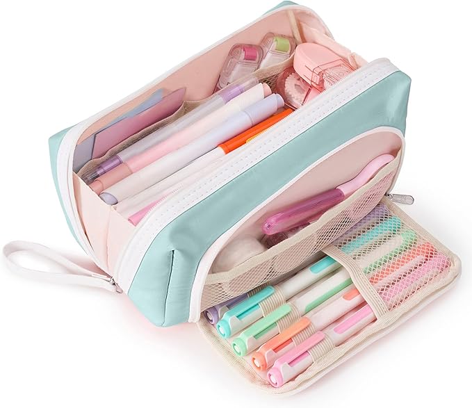 Sooez Big Capacity Pencil Case, Extra Large Pencil Pouch with Zipper Pocket | Wide Opening Pencil Bag, Portable Stationery Pouch, Cute School Office Supplies for Teens Girls Adults, Green