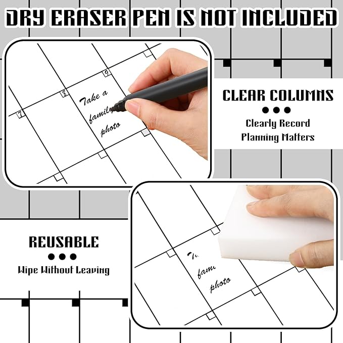 12 Pcs Colorful Undated Calendar 16‘'x 12‘' Large Erasable Classroom Wall Calendar 12 Month Dry Ease Reusable Planning Yearly Rainbow Blank Planner for Office Home Study Room Back to First Day