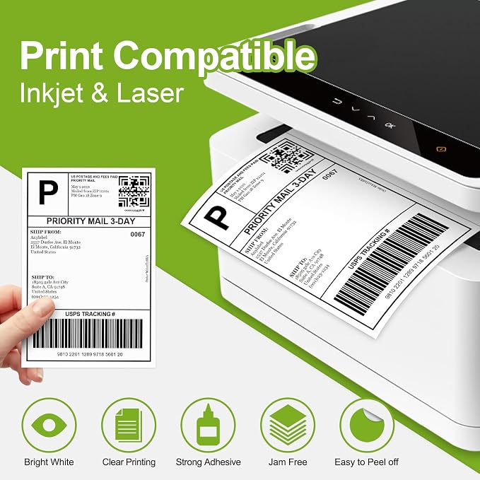 100 Sheets 200 Labels Half Sheet Shipping Labels 8.5" x 5.5" Self Adhesive Sticker Sheets for Laser & Inkjet Printers,2 Per Page Mailing Labels