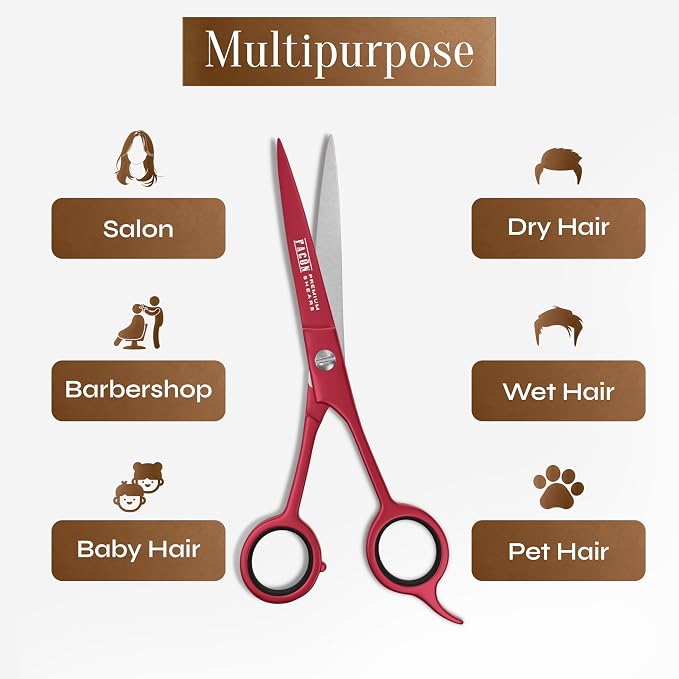 Facón Hair Cutting Scissors - Professional Hair Scissors 6.5 Inch Razor Edge Barber Shears Salon Hair Cutting Shears - Japanese Stainless Steel - Precision Cutting Premium Shears for Men, Women & Kids