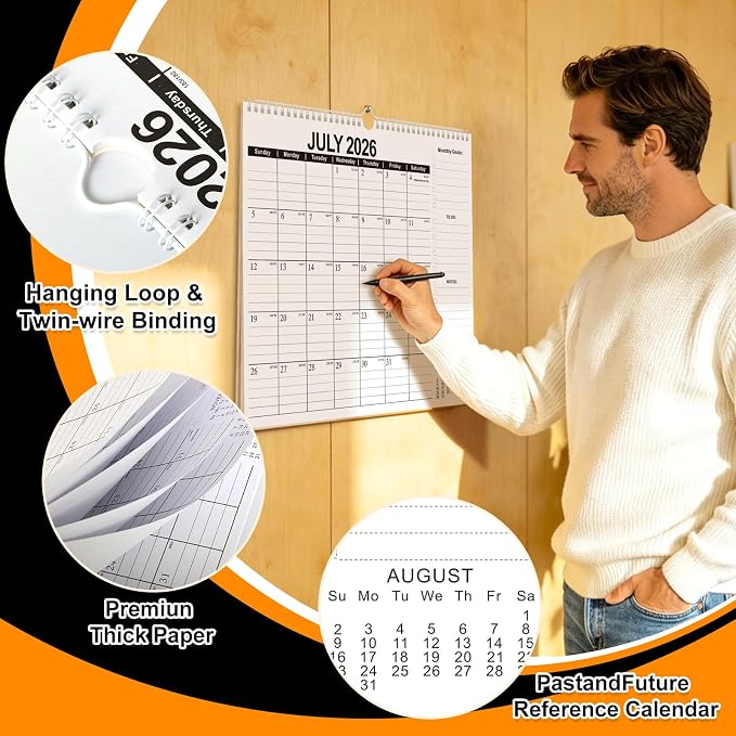 2026-2027 Wall Calendar – July 2026 to Dec 2027, 18 Months, 11 x 8.7 Inches, Monthly Calendar with Major Holidays, Julian Dates, Durable Paper, for Family Planning