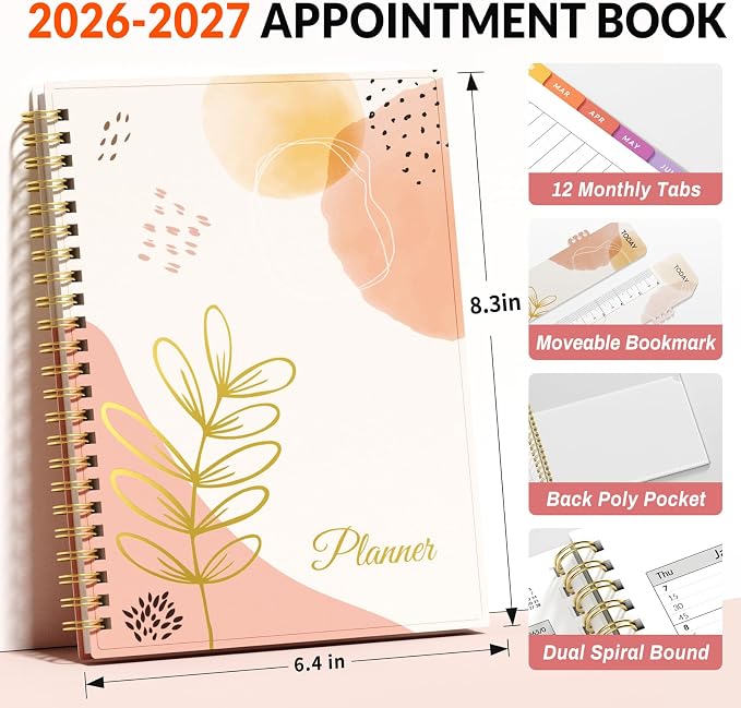 SUNEE 2026-2027 Appointment Book, Quarter-Hourly, Weekly & Monthly - from July 2026 to June 2027, 6.4"x8.3" Academic Planner, Flexible Cover, Note Pages, Bookmark, Spiral Binding, Abstract