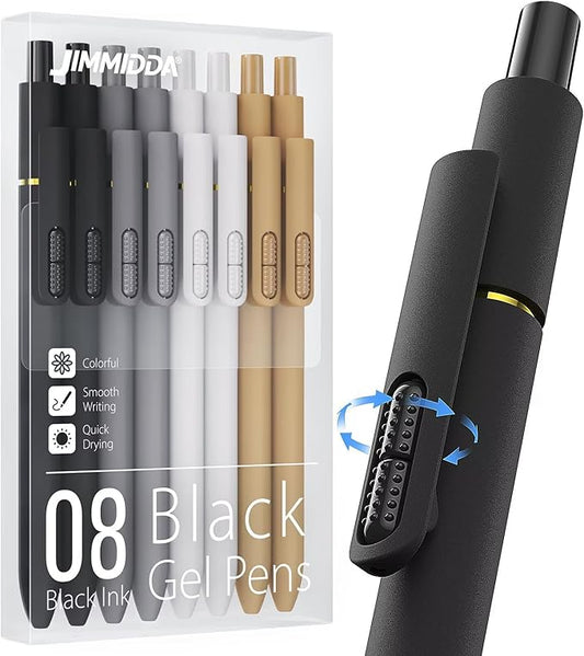 8 Pack Gel Pens, Black Ink Quick-Drying No Smudge with Fidget | 0.7mm Fine Point, Smooth Writing, Long-Lasting Ink, Stress Relief Pens for Journaling, School Office, Gift for Women Men