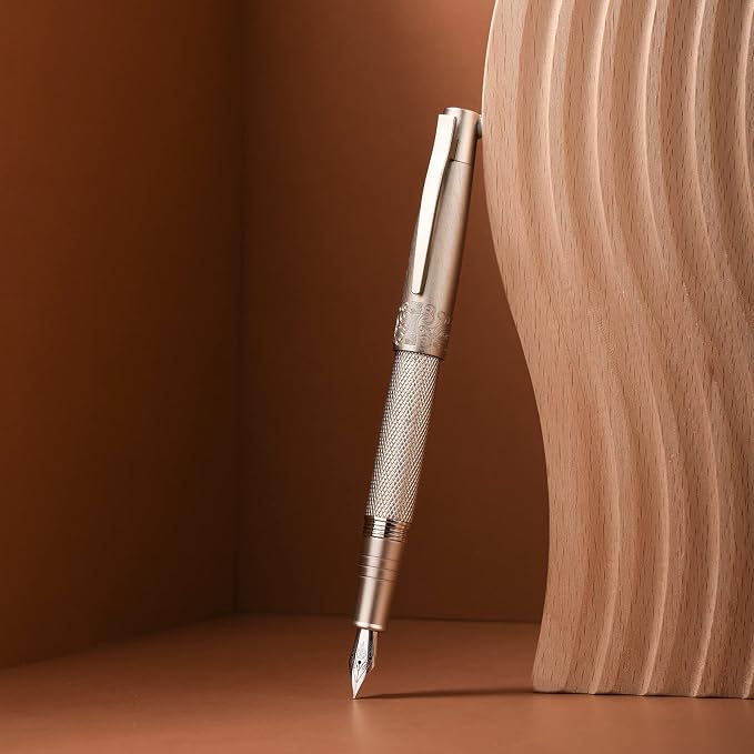 6013 Silver General Fountain Pen, Iridium Gold-silver Extra Fine Nib Solid Metal Writing Pen with Metal Case by Hongdian
