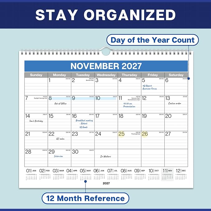 Dunwell Wall Calendar 2026-2027, 15" x 12", Jul. 2026 to Dec. 2027, 18 Months Monthly Planner with Thick Paper, Twin-Wire Binding, Large Hanging Calendar for School, Office Organizing, Easy Read