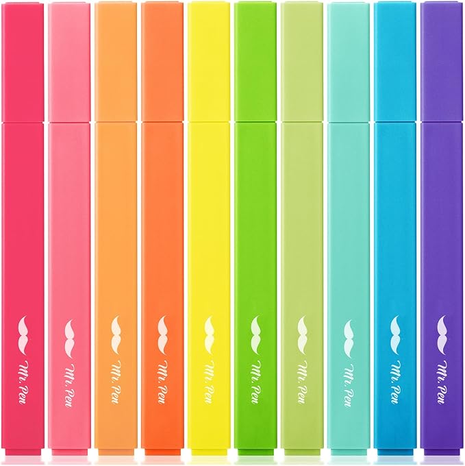 Mr. Pen- Aesthetic Highlighters No Bleed, 10 Pack, Assorted Colors | Chisel Tip, Cute Highlighters Assorted Colors for Journaling, Highlighting, Underlining, Fast Dry, Back to School Supplies