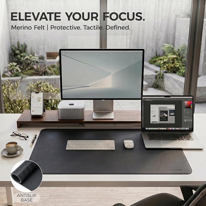 Large Desk Pad Non-Slip Desk Mat Protector for Keyboard Mouse Waterproof Vegan Leather Surface Faux Leather Laptop Mat Smooth Mouse Pad Premium Gift Tube Obsidian Black 39" x 17"