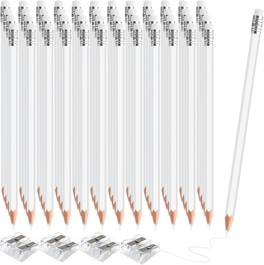 48 PCS White Colored Pencils with Eraser Pre Sharpened Pencil 2 HB - Ideal for Checking, Grading, Tests & Office/School Supplies (White)