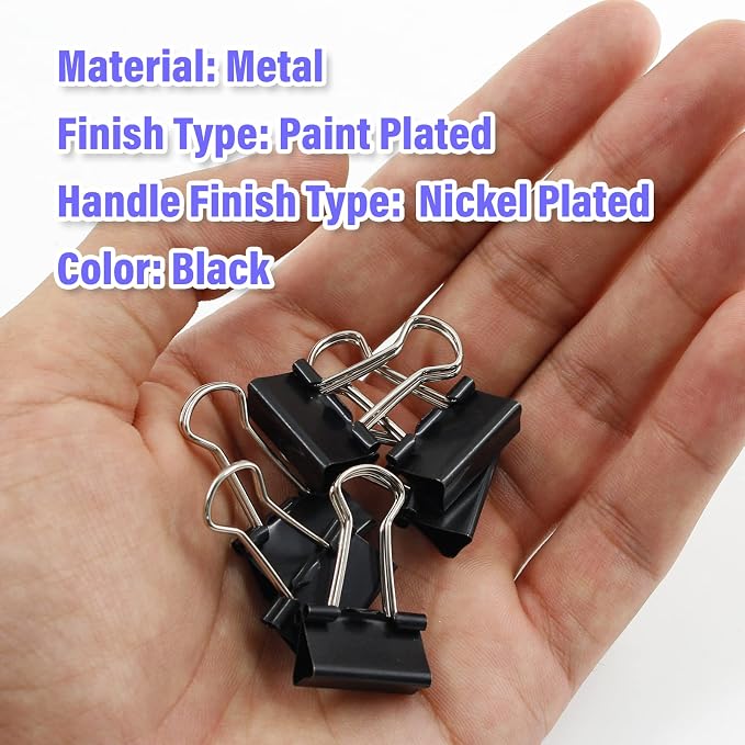 40 Pack 3/4" Black Binder Clips, 10mm Capacity Metal Office Clamps | Metal Paint-Plated, 19mm Wide 10mm Capacity, For Paper Document Photo Album School Office Home