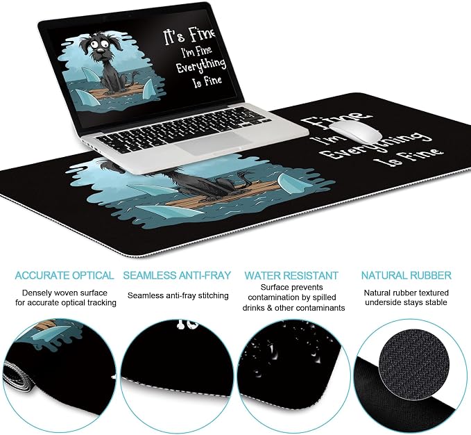 LIMKRIAN Funny Dog Mouse Pad Set Large Desk Mat for Desktop Decor, 35.4" | Ergonomic Wrist Rest Mouse Pad, Gaming Mousepad Wrist Support, Keyboard Mat, Coaster, Office Desk Accessories It's Fine