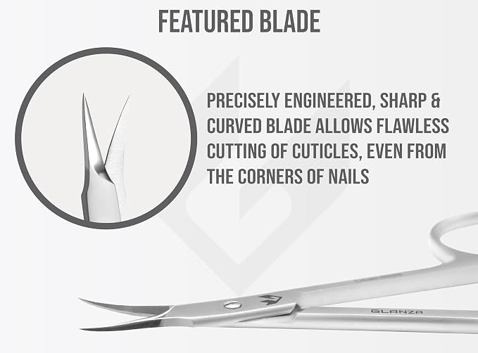 Precision Cuticle Scissors Extra Fine Curved & Pointed Super Sharp small Blades, German Quality Stainless Steel with Leather Case, Nail Care Manicure, Pedicure, Eyebrow, Eyelash & Mustache Scissors
