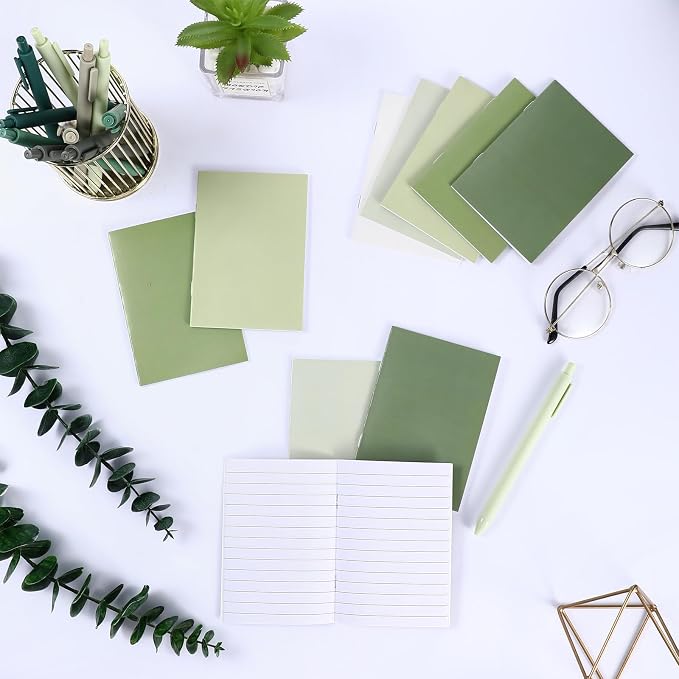 Eaasty 20 Set Mini Notebooks with Ballpoint Pens Bulk Back to School Gift Small Pocket Notepads Gradual Color Composition Journals and Pens for School Supplies Writing Notebooks (Green Series Colors)