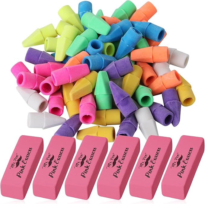Mr. Pen- School Eraser Combination Set, 60 Pack, Assorted Colors | Latex Free Erasers for School, Office, Art Sketching, Homework, Exams, Clean Smudge-Free Correction