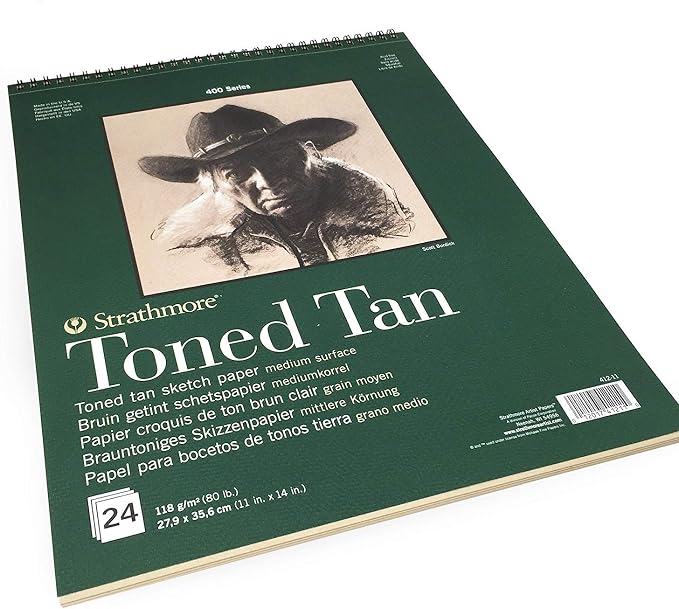 Strathmore 400 Series Wire Bound Toned Sketch Pad, 80 lb. Paper, 11 X 14 inches, Tan, 50 Sheets (412-11)