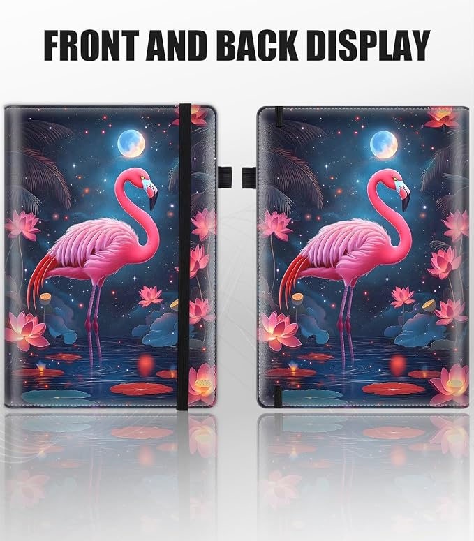Hardcover Executive Notebooks, A5 PU Leather Lined Journal Notebook, 200 Pages Thick Paper Subject Notebooks for School,Work,Home Writing Business Notebook, Diary Book ，Red Flamingo