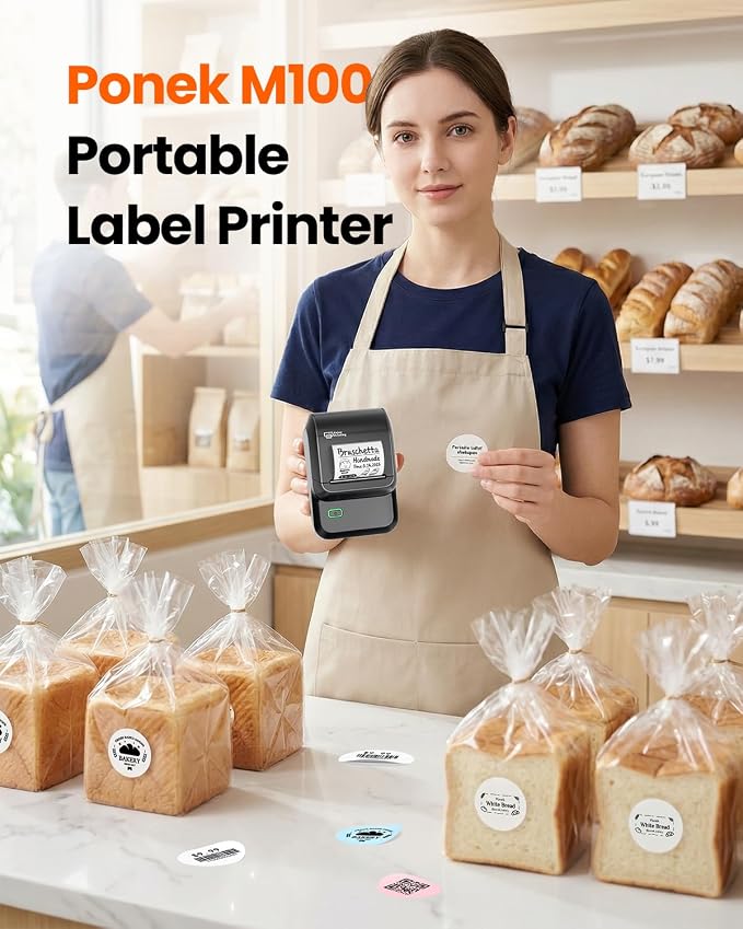 Label Maker Machine with 3 Tapes, Portable Bluetooth Theraml Printer, Black | 2 inch Inkless Label Printer with 6000+ Templates, Easy to Use for For Small Business，Home，School，Organization ,Office