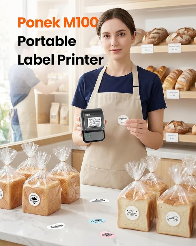 Label Maker Machine with Tape, Bluetooth Label Printer with 6000+ Templates | Portable 2 inch Inkless Thermal Printer Easy to Use for Small Business, Home, School, Office, Safety Label Makers, Black