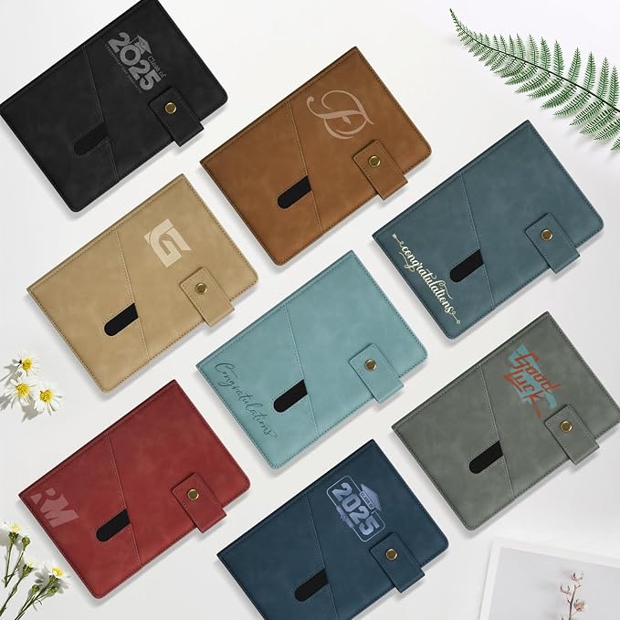 ENOMY Personalized Notebook Set Custom Leather Journal with Stylus Pens Gift,Khaki