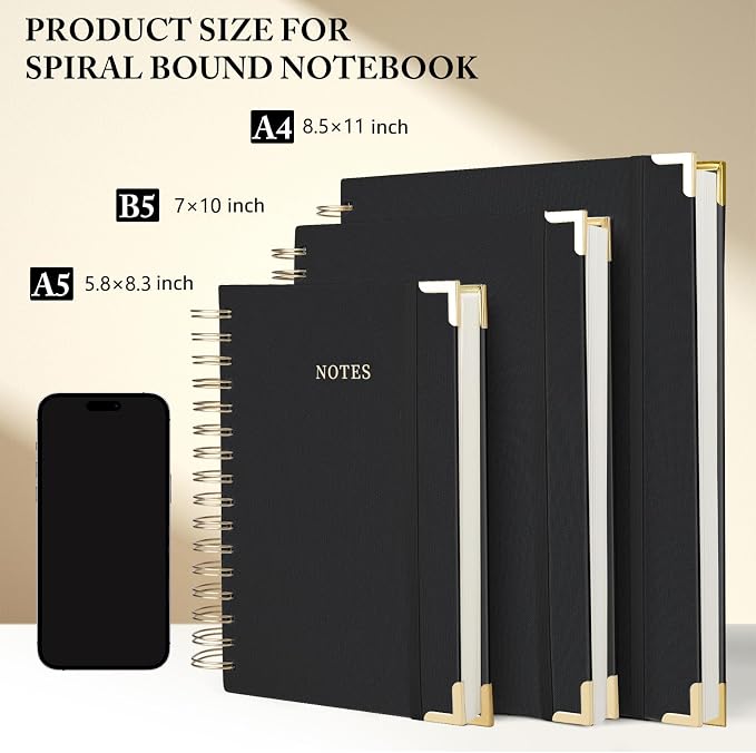 Spiral Notebook Journal, 328 Pages Linen Hardcover College Ruled Notebook, Lined Thick Journals for Women Men, A4 Thick Spiral Journal for Writing, 100GSM Paper, Cute Notebooks for Work School