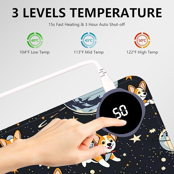 Heated Mouse Pad with 3 Levels Heated & 3 Hours Auto Shut-Off Mouse Pad for Warming Hands in Office Home, 31.5" x 13"Large Safe Desk Mat Hand Warmer，Starry Sky Dog