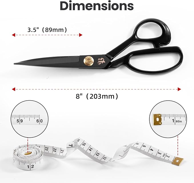 Fabric Scissors, Heavy Duty 8 inch Sewing Scissors for Leather Tailor,Tailoring Shears for Home Office Craft Black
