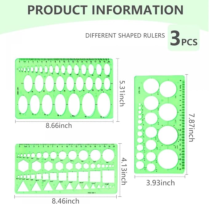 SenseYo 3 Pack Plastic Circle Template Stencil Round Measuring Geometric Circle Oval Stencil Ruler Drafting Drawing Tools Set Architecture Supplies for Office Building Formwork Studying Designing