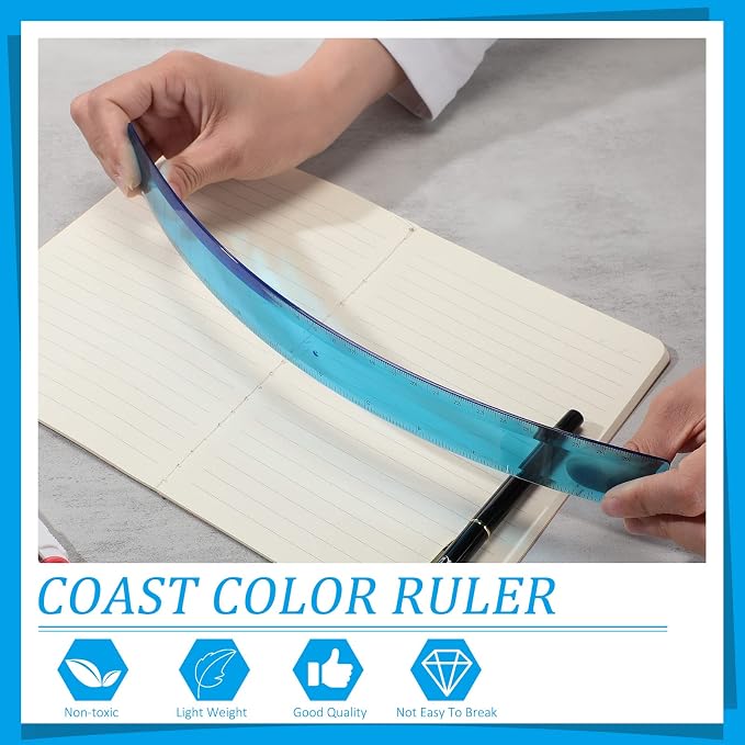 4 Pack Plastic Straight Rulers 12 Inch Coastal Colors Kids Ruler for School Clear Blue Ruler with Centimeters and Inches for Student Teacher Classroom Office School