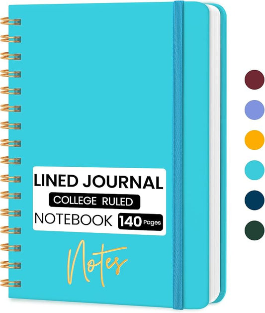 CICPAP Lined Spiral Journal Notebook, A5 College Ruled Notebook for Journaling, Note-Taking, and Daily Planning, Durable Hardcover with an Elegant Design, Turquoise
