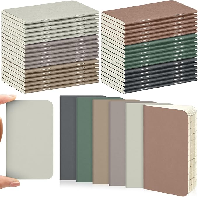 Outus 36 Pcs Pocket Notebook Mini Journal 2.5" x 4" Kraft Paper Mini Notepad Bulk Softcover Pocket Notepad Memo Diary Subject Notebooks for Student Travel School (Dark Color,Blank Cover)