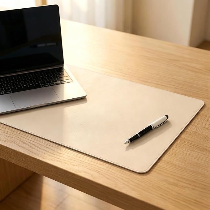 Leather Desk Pad Protector,Non-Slip Desk Pad, PU Leather Mouse Pad,Easy Clean Desk Protecor Mat,Writing Pad for Office Work/Home/Decor(Beige, 9.85'' x 23.64'')