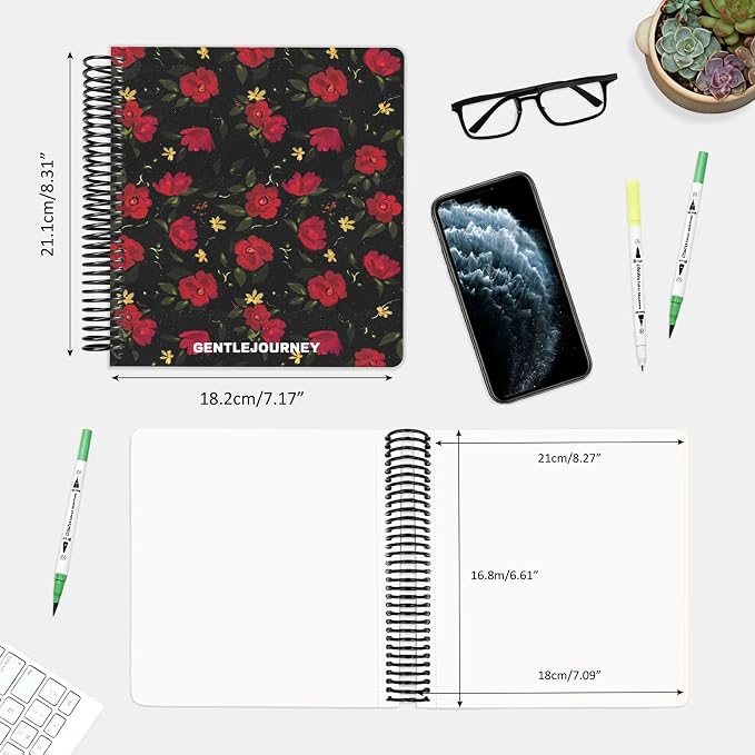 Hardcover Sketchbook,7.2"x8.3"Spiral Bound Drawing Pad, Noir Scarlet Flower | 150gsm(92lb)Acid-Free Thick Paper,Blank Art Journal for Adults,Artists&Beginners,Ideal for Sketching,Doodling and Mixed Media