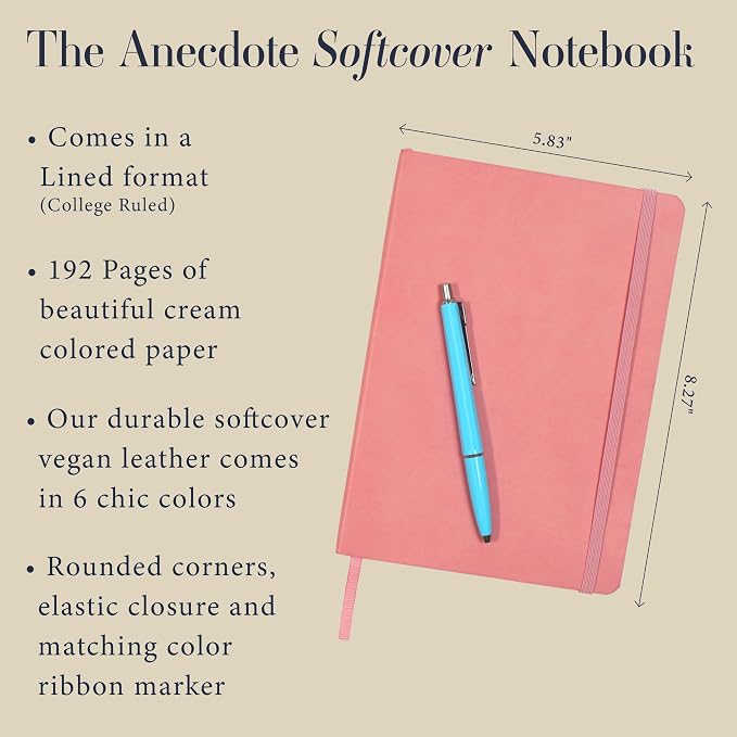 Softcover Ruled Journal with Thick 80 gsm Lined Cream Paper A5 size (8.3 inches x 5.4 inches) - Daily Writing Notebook for Travel, School and Office Use - Diary for Women and Men - Blush Pink