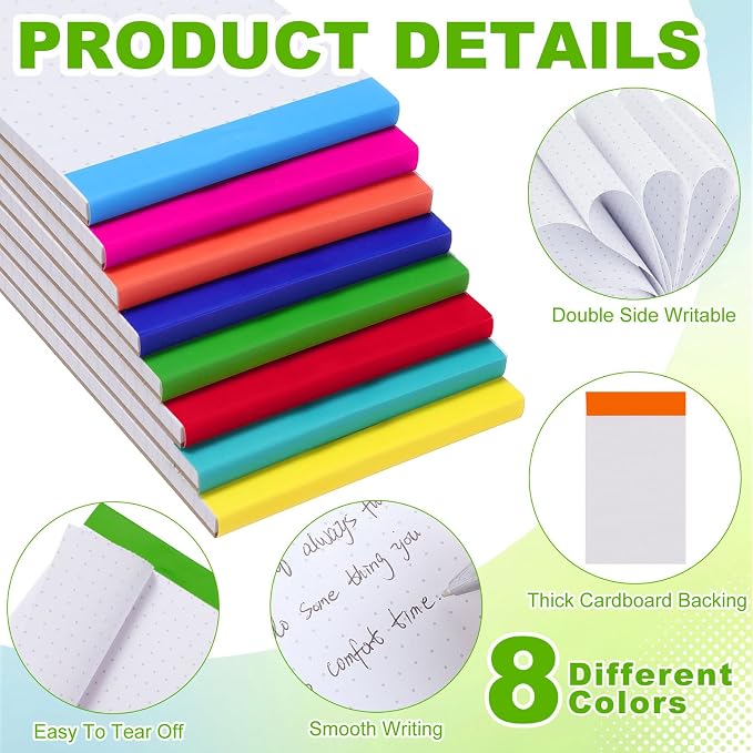 16 Pcs 3'' x 5'' Dot Grid Notepads - Mini Dotted Graph Paper Pads, Perforated Assorted Color Tops, 50 Sheets Per Memo Pad, 80Gsm Paper Pads Small Pocket Dotted Notebook for Journal, Students, Office