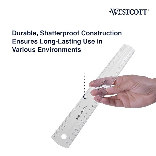 Westcott 12-Inch Flexible Shatterproof Rulers, Flexible Design with Easy-to-Read Markings, for Home, Office, Classroom, Back to School, School Supplies, 4 Pack
